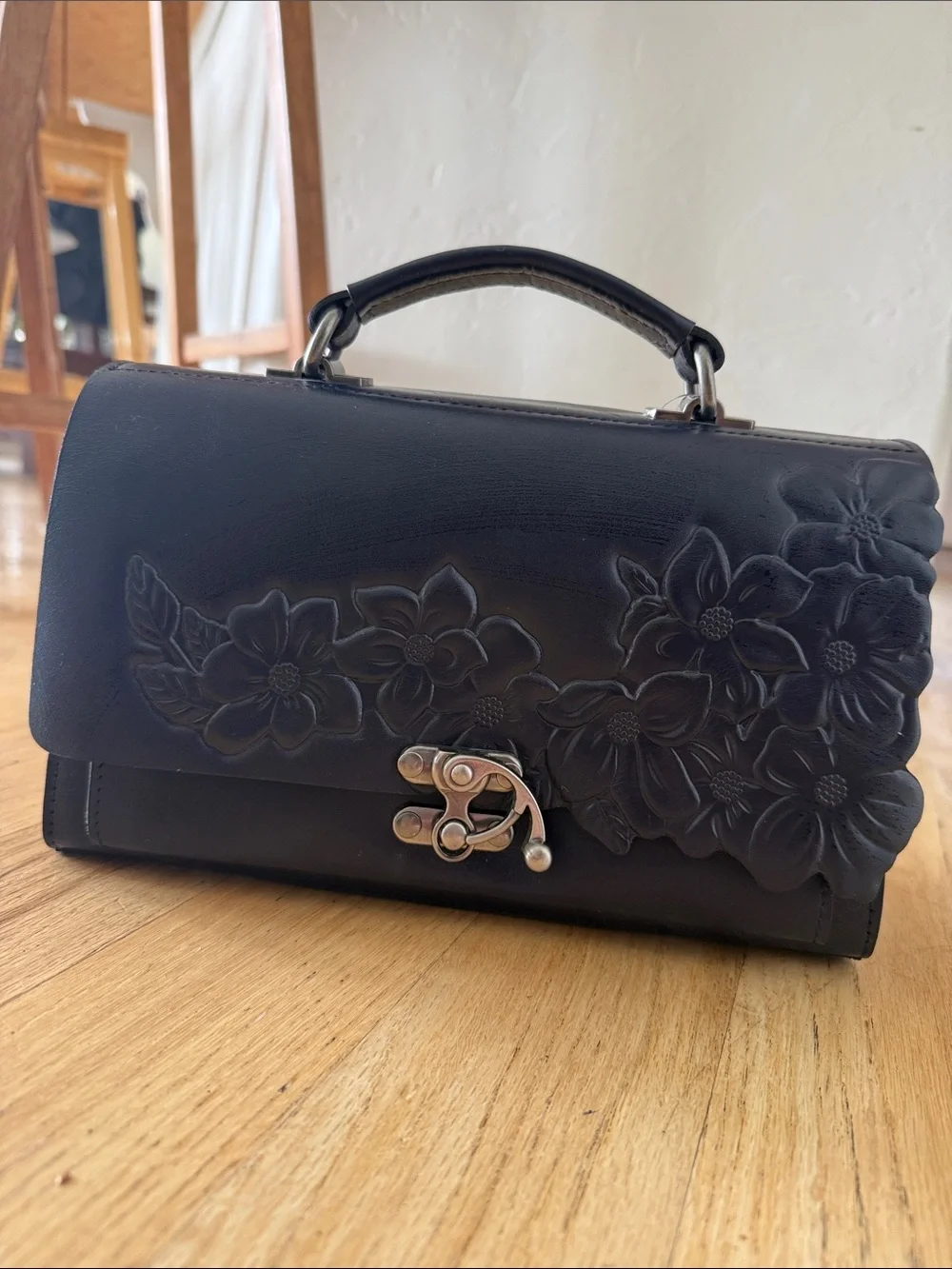 Patricia Nash Navy Floral Embossed Top-Handle Women's Bag